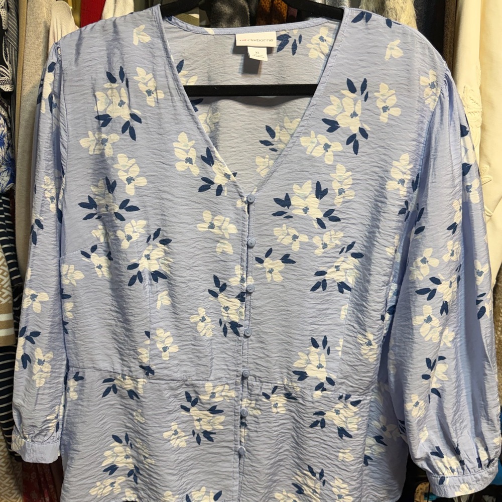 Liz Claiborne Light Blue Floral Blouse